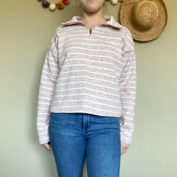 Thread & Supply Pink Striped Quarter Zip Pullover Sweatshirt Size Small - Picture 1 of 9